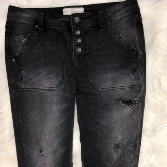 Free People Destroyed Skinny Jeans Black 0 - Picture 4 of 14